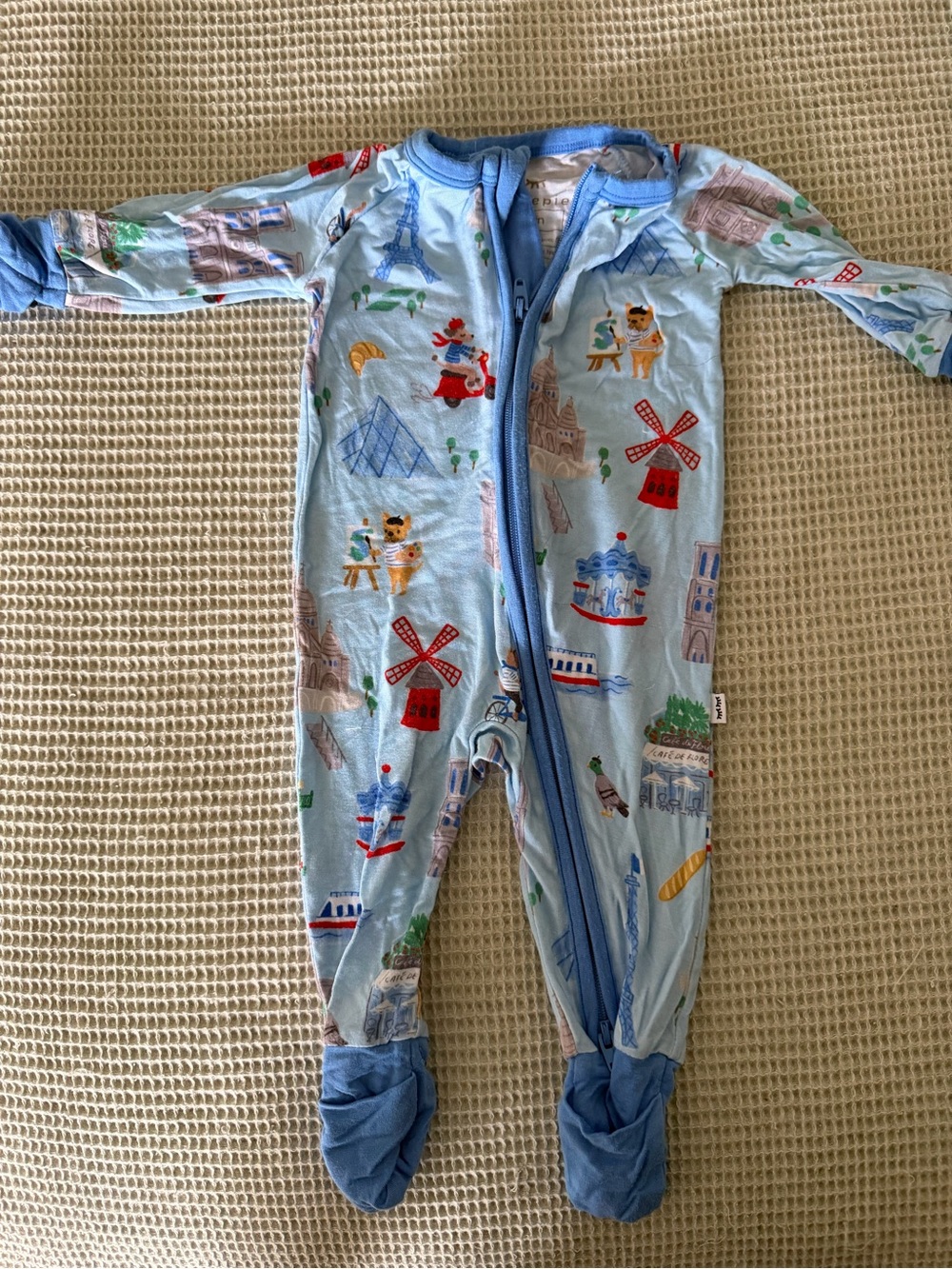 Little Sleepies Light Blue Parisian Print Footed One-Piece